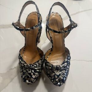 Aquazzura Black and Silver Patterned Heels